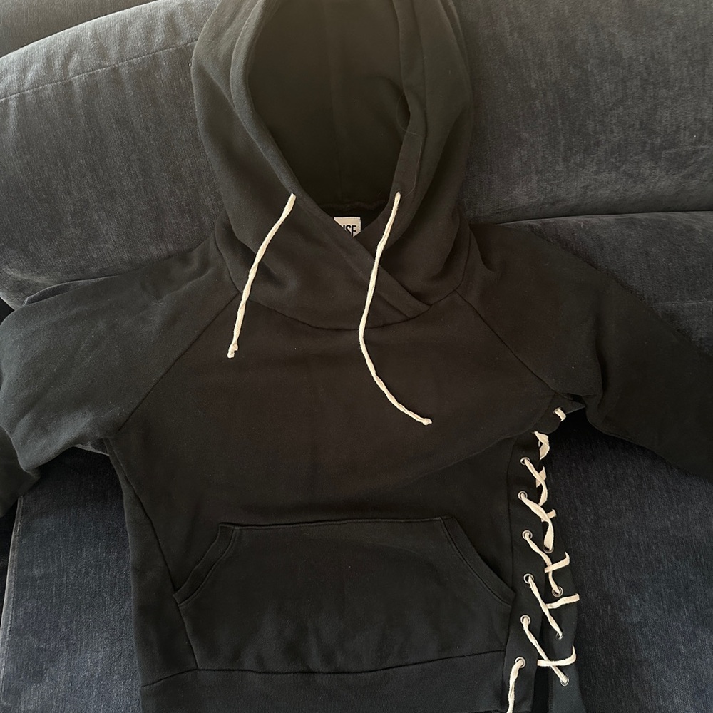 NSF Black Hoodie with White Lace-Up Detail